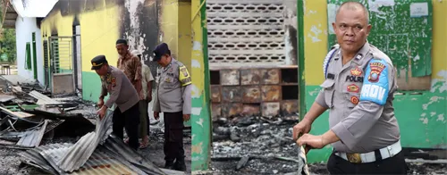 Polres Sergai Kerahkan Tim Bersihkan Puing – Puing Kebakaran Sekolah Perguruan Al- Wasliyah