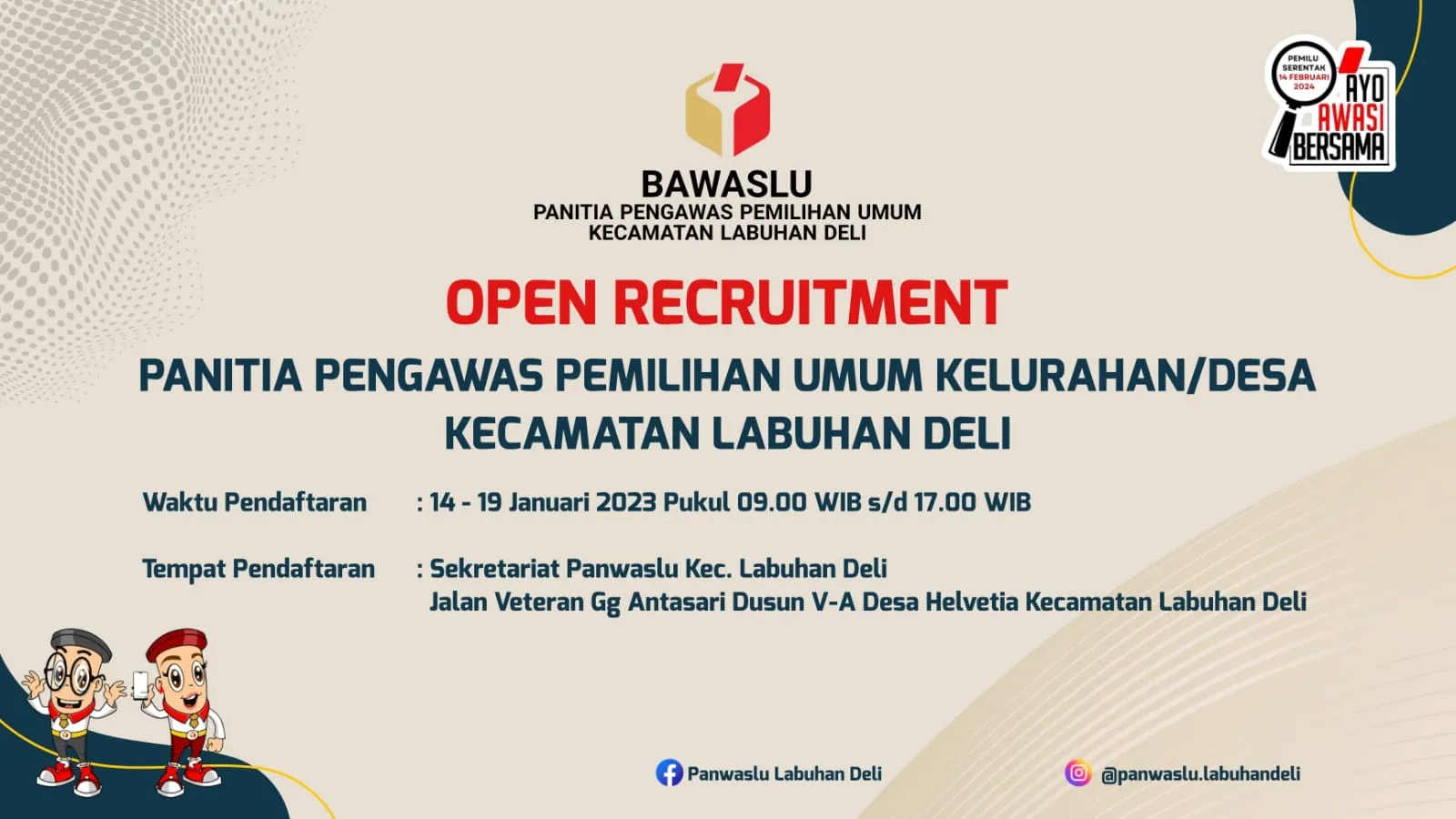 Panwascam Labuhan Deli Open Recrutment Pengawas Pemilihan Umum Keluran Desa (PKD)
