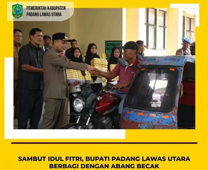 Sambut Idul Fitri 1 Syawal 1444 H ,  Bupati Paluta Berbagi dengan Abang Becak