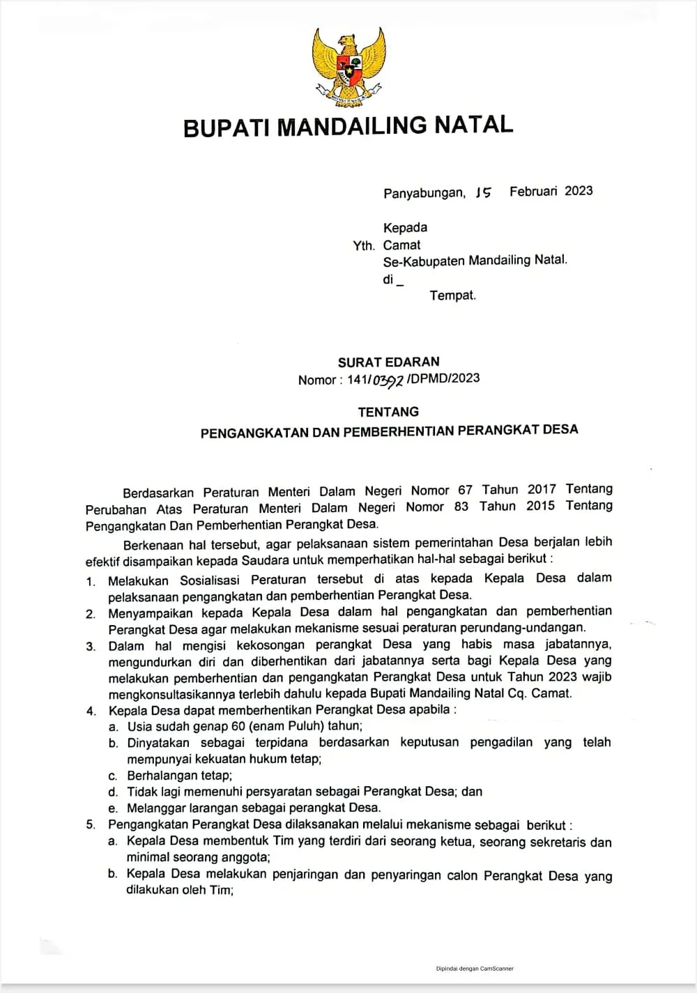 Diduga 'Kangkangi' SE Bupati Madina 'Pecat' Perangkat Desa Hutanamale