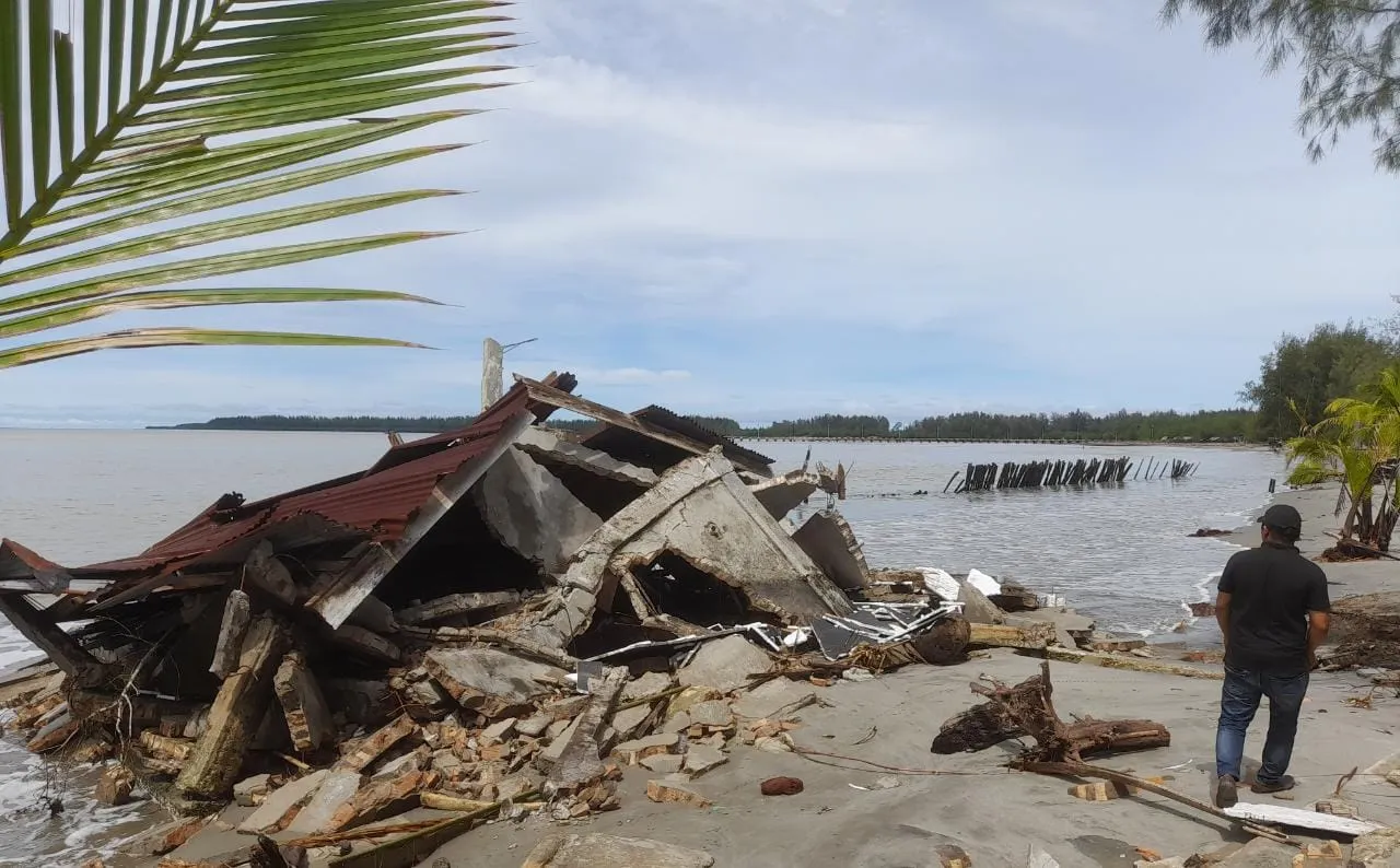 Akibat Abrasi Pantai Pulo Sarok, Bangunan Dan Pohon Kelapa Roboh