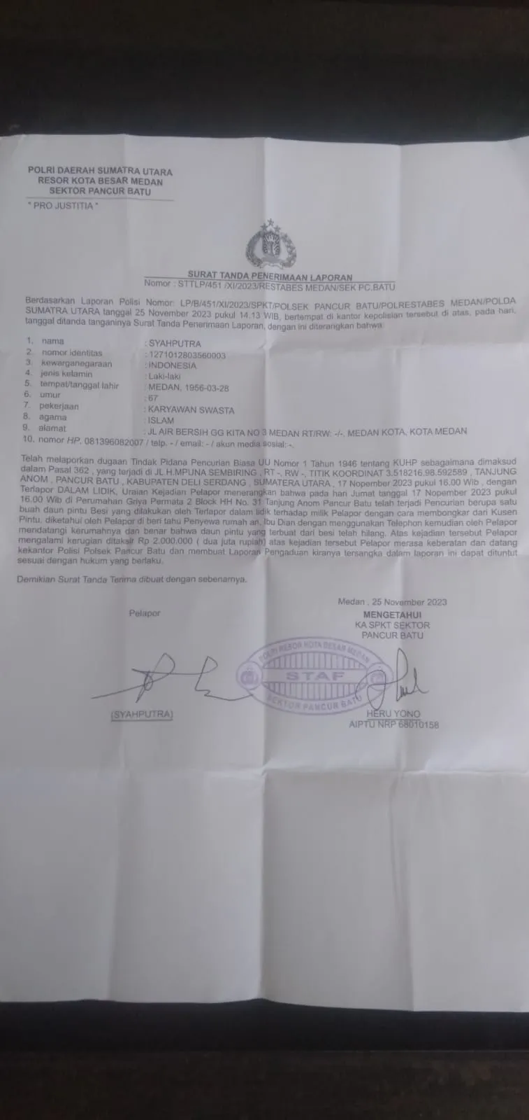 Pencurian Di Perumahaan Griya Permata II Tanjung Anom Makin Ganas