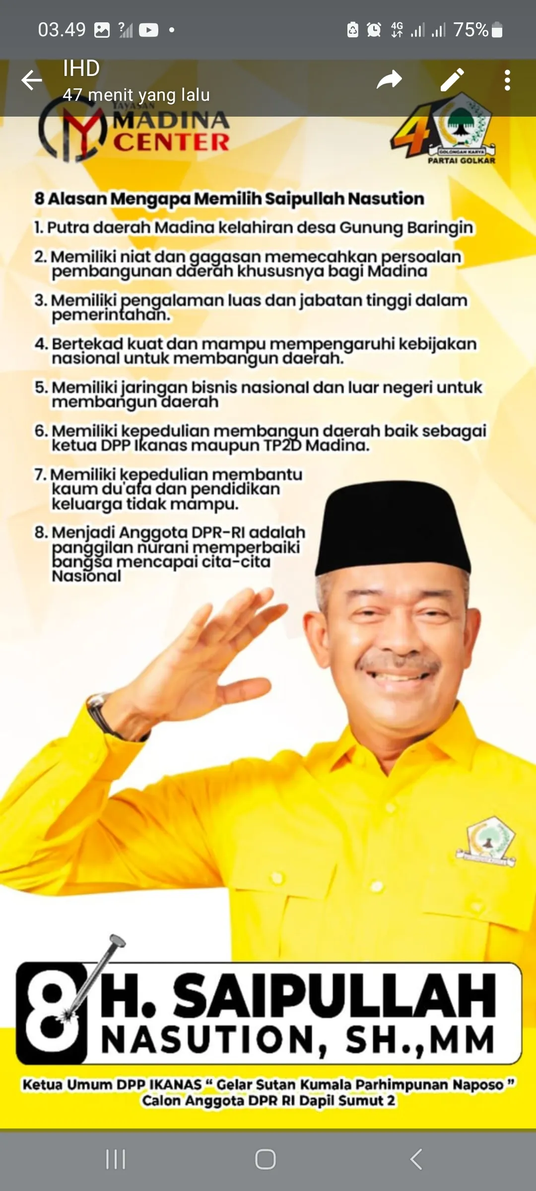 H. Saipullah Memiliki Niat dan Gagasan Pecahkan Persoalan Pembangunan Daerah, Khususnya Madina