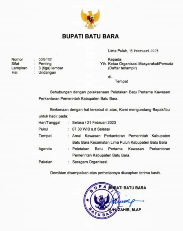 Selasa, Peletakan Batu Pertama Pembangunan Kantor Bupati Batu Bara