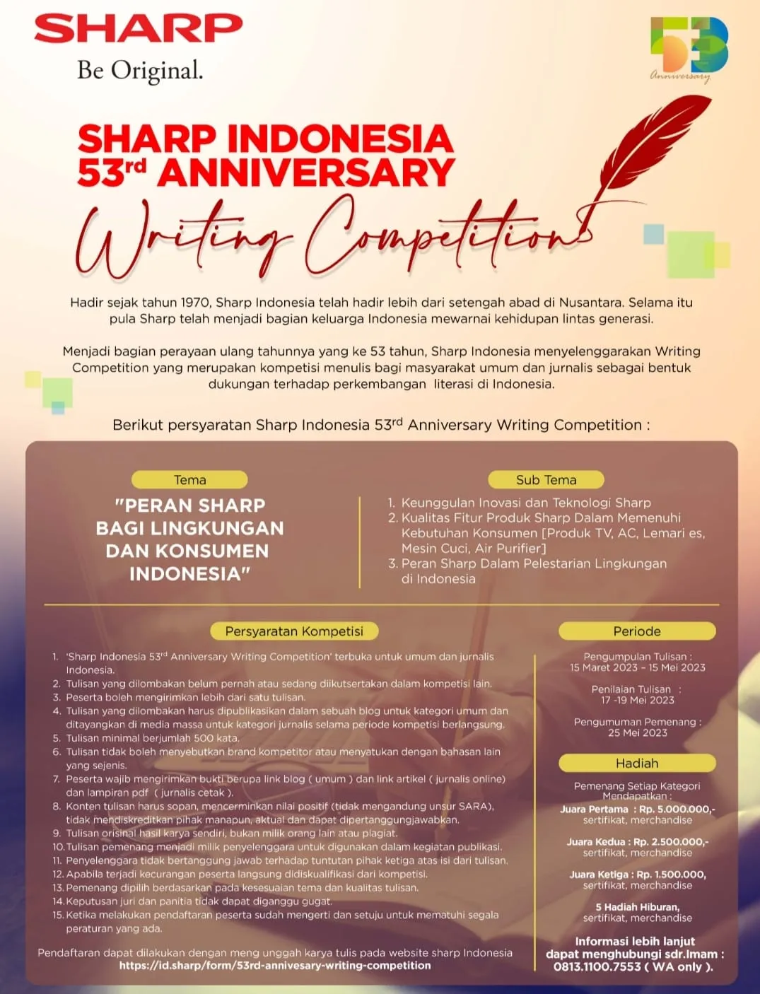 Rayakan Hari Jadi Ke 53, Sharp Indonesia Gelar Kompetisi Menulis