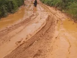 Teks fotoberitasore/Irham Hagabean Nasution
Pengendara sepedamotor berjibaku melewati jalan hancur lebur kawasan Banua Tonga.
