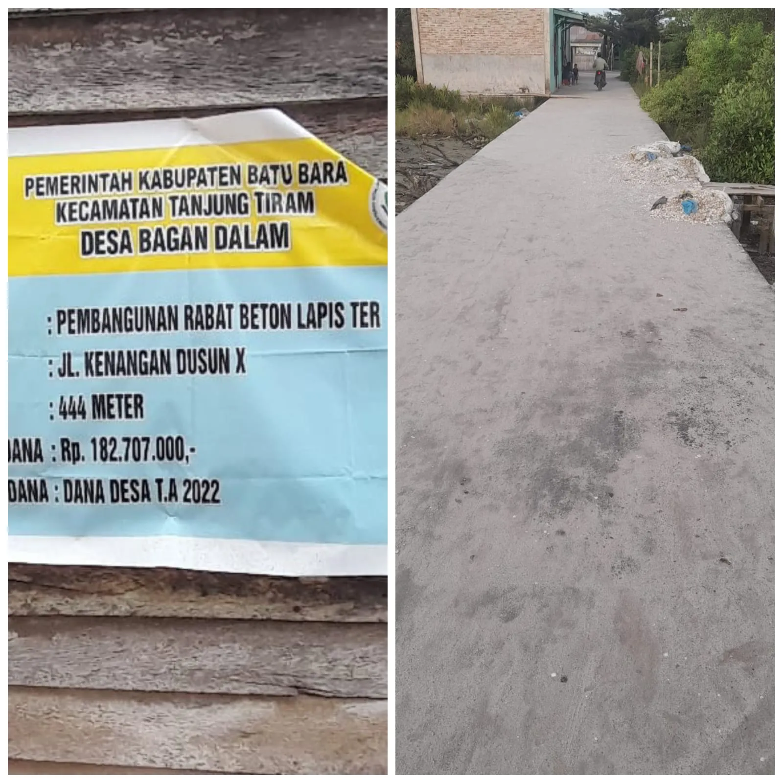 Diduga Ada Permainan Pembangunan Rabat Beton Desa Bagan Dalam Rp.182.707. 000