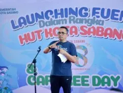 Pj. Wali Kota Sabang, Reza Pahlevi memberikan sambutan pada acara Lauching Ragam kegiatan Hut ke 58 Kota Sabang. (Foto: T. Zakaria)