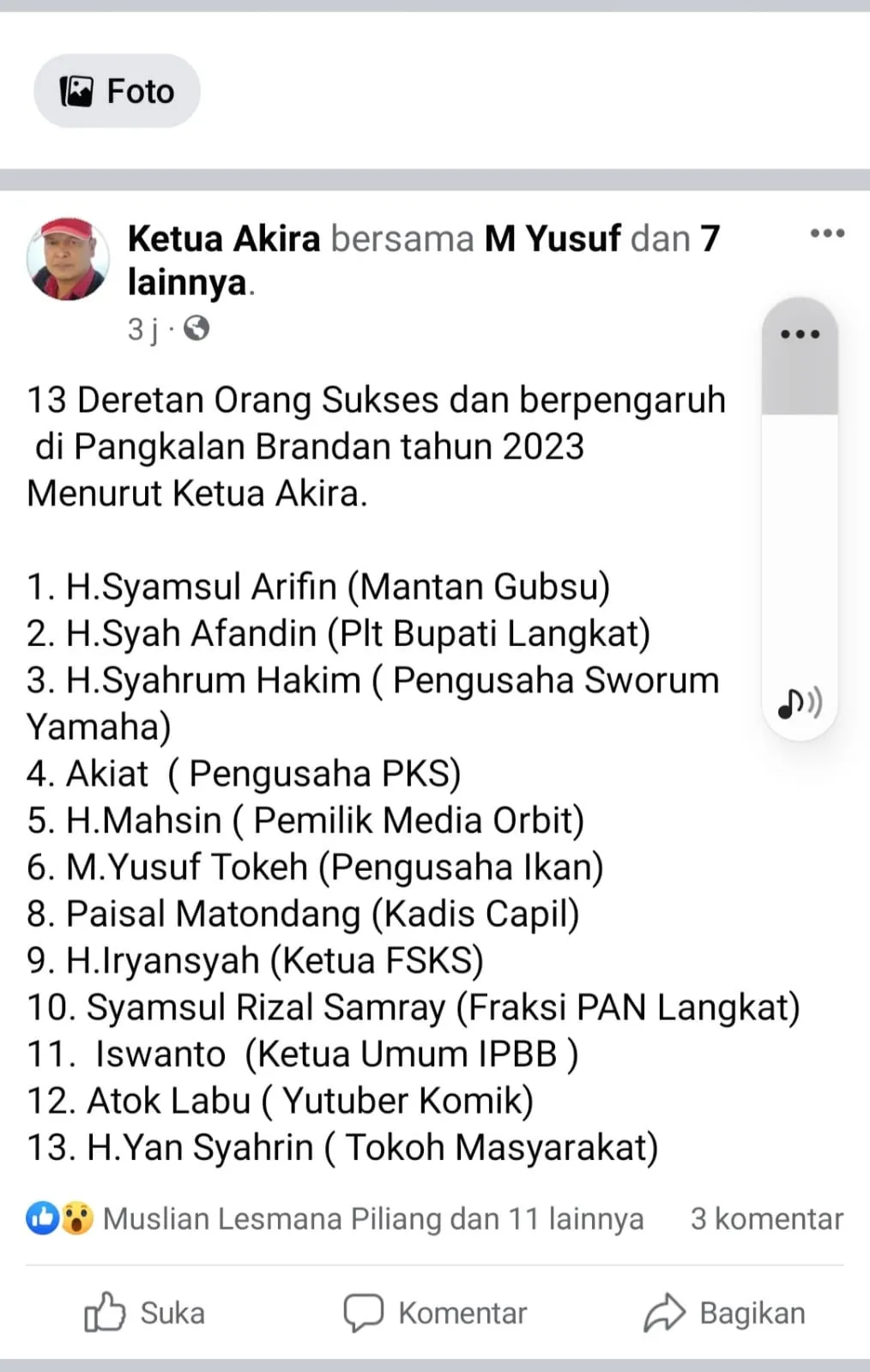 Nama Orang Sukses Dan Berpengaruh Di P.Brandan Viral Di Medsos 