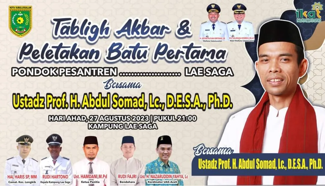 UAS Akan Tabligh Akbar Di Lae Saga Minggu Malam