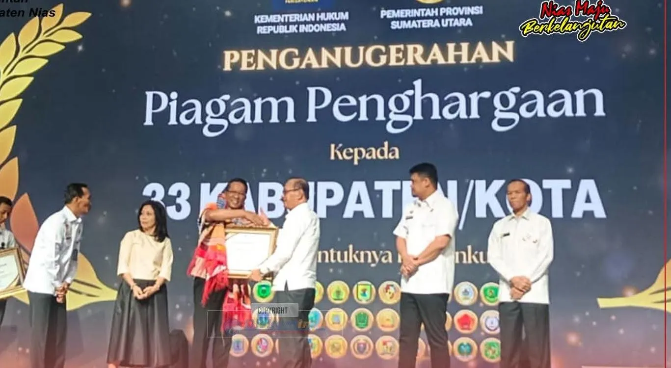 Pemkab Nias Terima Penghargaan Dari Kemenhum Atas Dukungan Pembentukan Posbankum