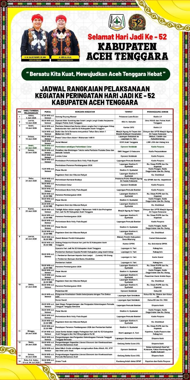 Berbagai Agenda Kemasyarakatan dan Pemerintahan Meriahkan Hari Jadi Ke-52 Agara