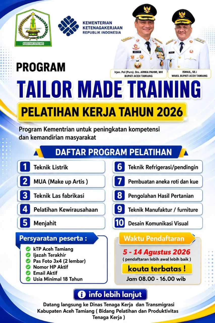 Bupati Aceh Tamiang Ajak Anak Muda Ikuti 10 Pelatihan Kerja Gratis