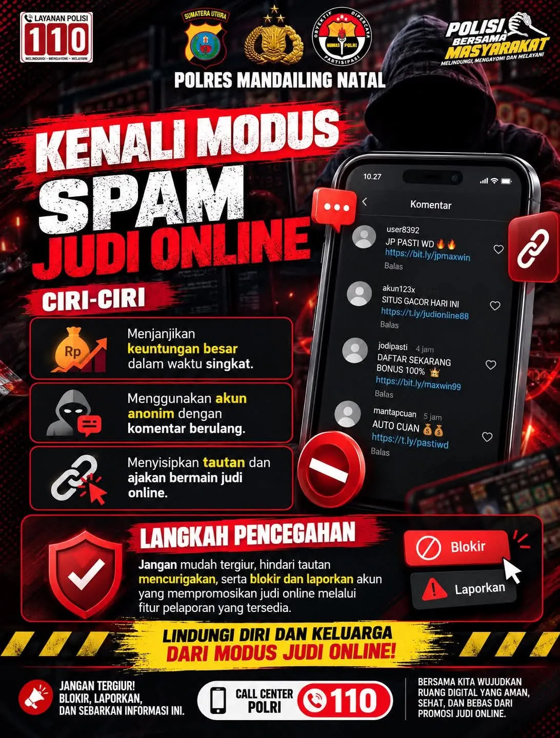 Polres Madina Imbau Masyarakat Waspada SPAM Judi Online,  Laporkan Akun Mencurigakan