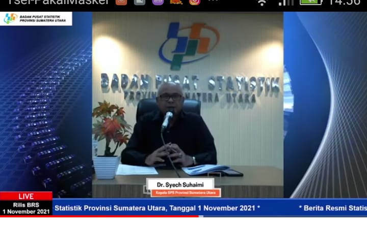 Kepala BPS Sumut Syech Suhaimi memaparkan tentang berita resmi statistik Senin (1/11). beritasore/laswie wakid