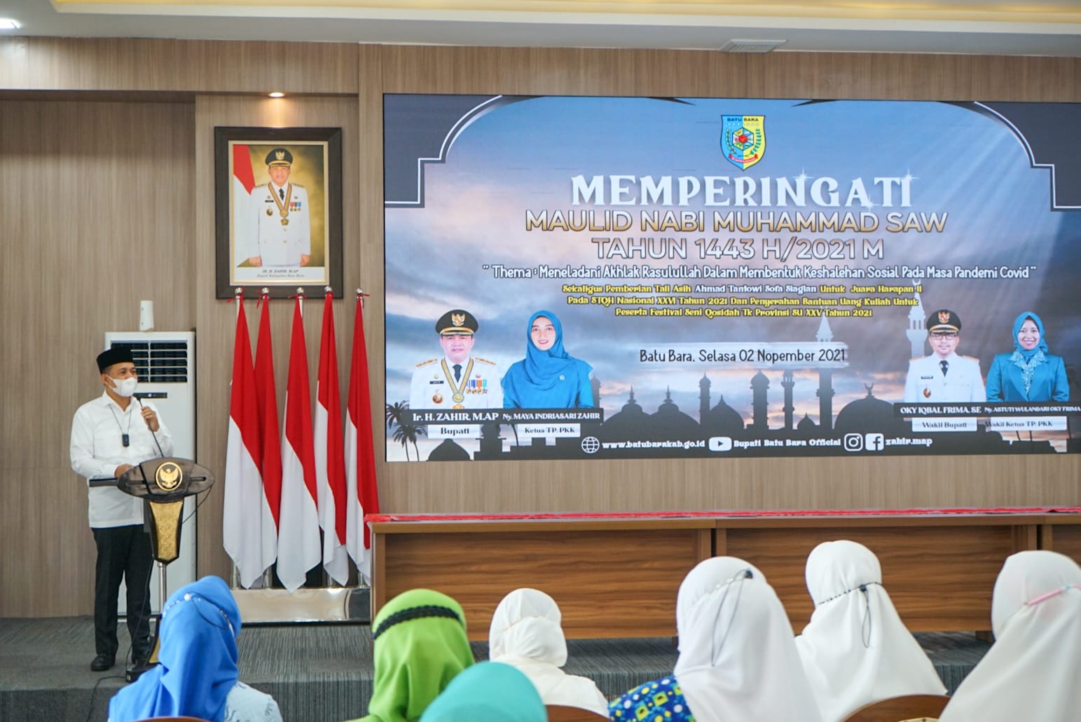 Bupati Batubara Ir Zahir M.AP sambut Peringati Maulid Nabi Muhammad SAW Tahun 1443 H/ 2021 M di Aula Rumah Dinas Bupati Komplek Inalum Kecamatan Sei Suka, Rabu (03/11/2021).beritasore/Alirsyah