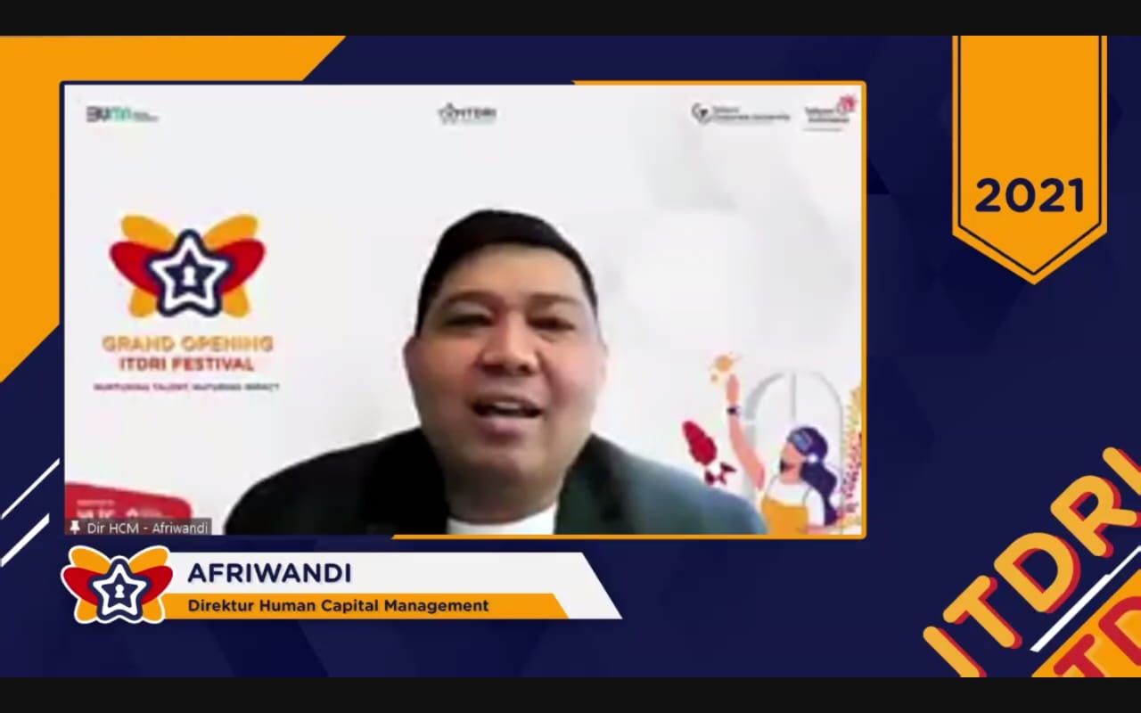 Direktur Human Capital Management Telkom Afriwandi memberikan sambutan dalam acara grand opening ITDRI Festival beberapa saat yang lalu. beritasore/ist