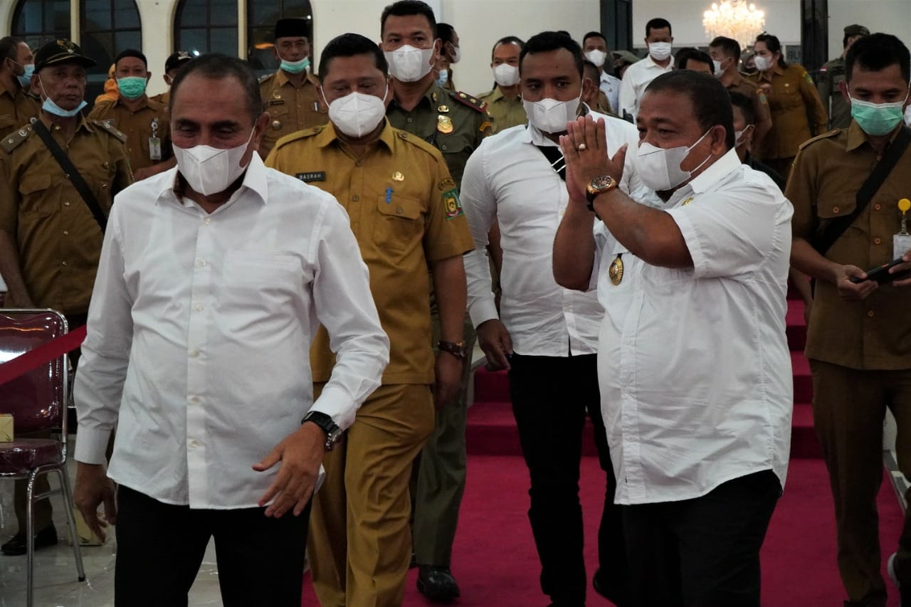 Bupati Langkat Terbit Rencana PA menerima kunker Gubsu H. Edy Rahmayadi dan Ketua TP PKK Sumut Nawal Edy Rahmayadi beserta rombongan, Selasa (30/11/2021). beritasore/ist
