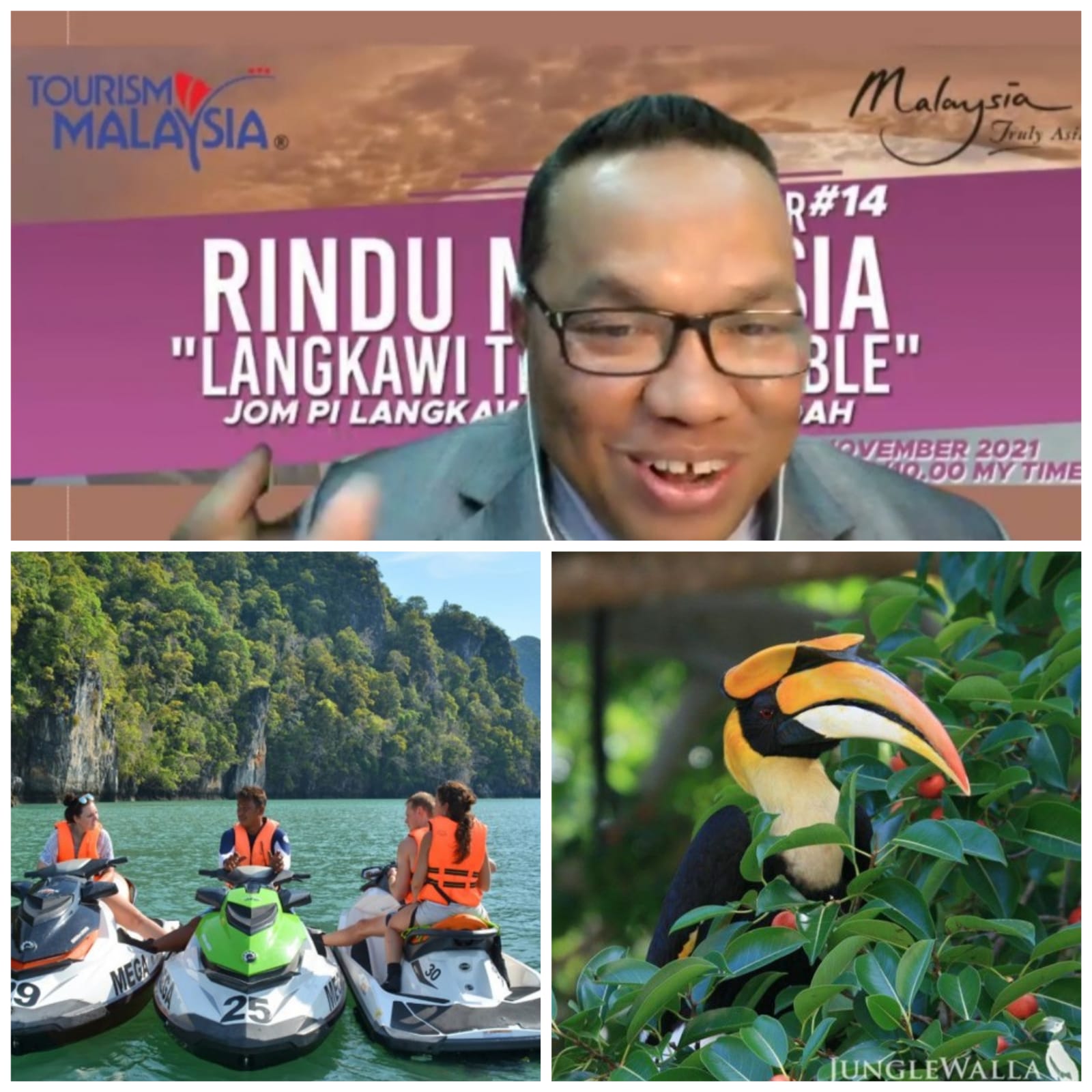 Direktur Tourism Malaysia Medan yang juga Konsul Pelancongan Hishamuddin Mustafa dan keindahan destinasi wisata Langkawi. beritasore/ist