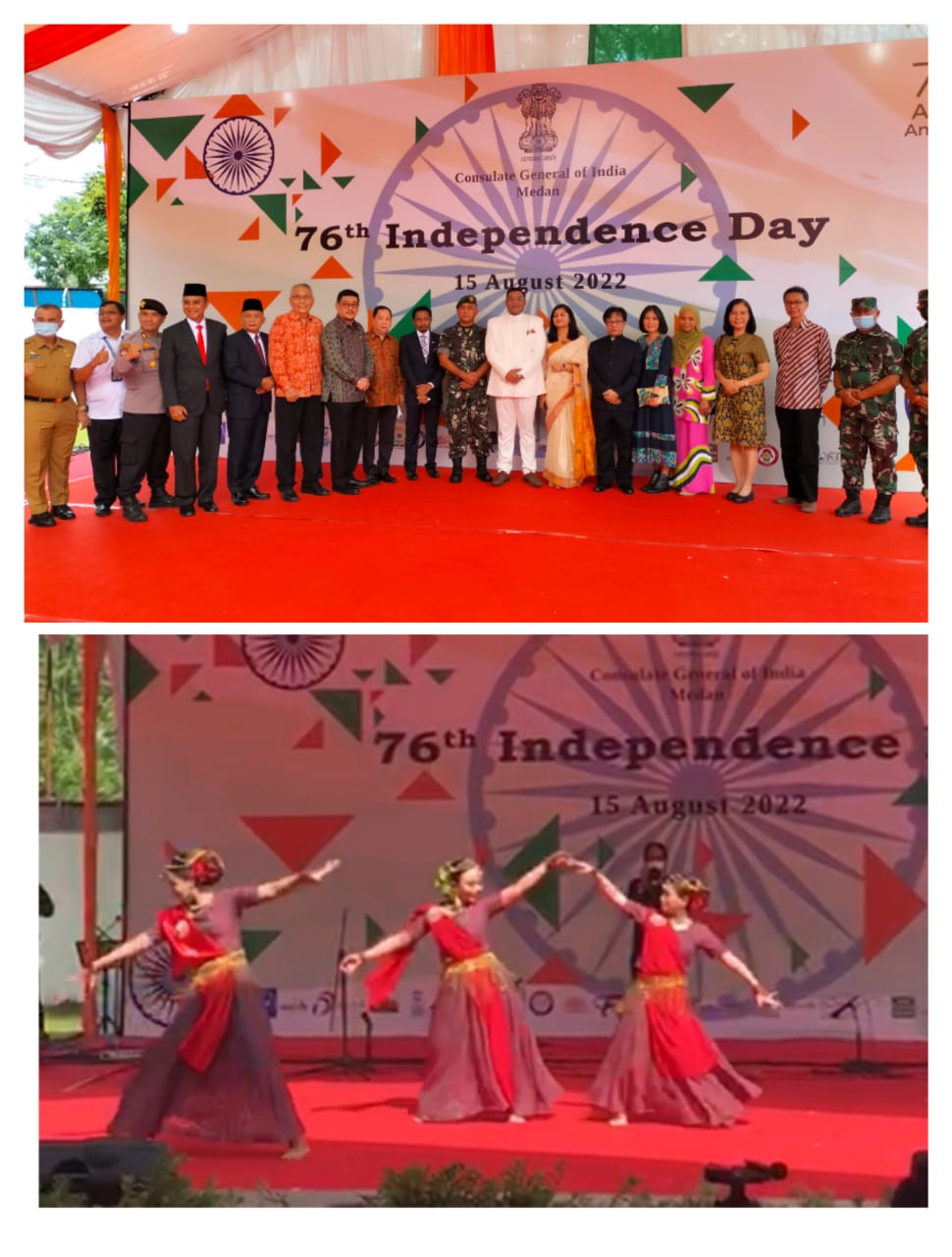 Berita Sore/laswie wakid Konjen India di Medan Subham Singh dan isteri ( tengah) bersama para Kon yg en negara sahabat di Medan pada perayaan Hari Kemerdekaan Ke 76 India di Kantor Konjen India Medan Jalan Uskup Agung Sugiopranoto 19 Medan Senin (15/8/2022).