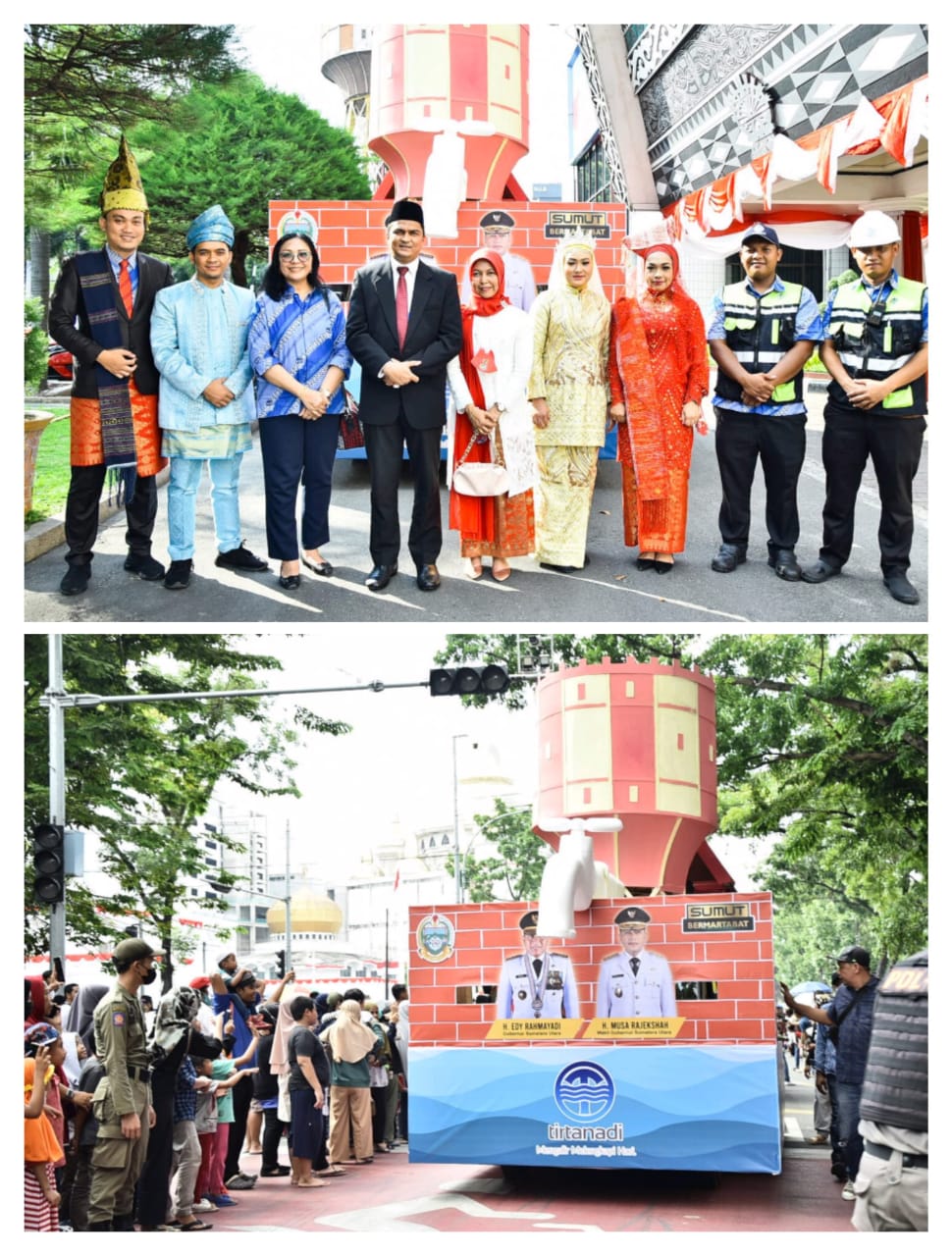 Berita Sore/ist Dirut Perumda Tirtanadi dan isteri mengikuti upacara HUT ke 77 RI Pemovsu di Astaka Jalan Pancing Medan Rabu (17/8/2022).