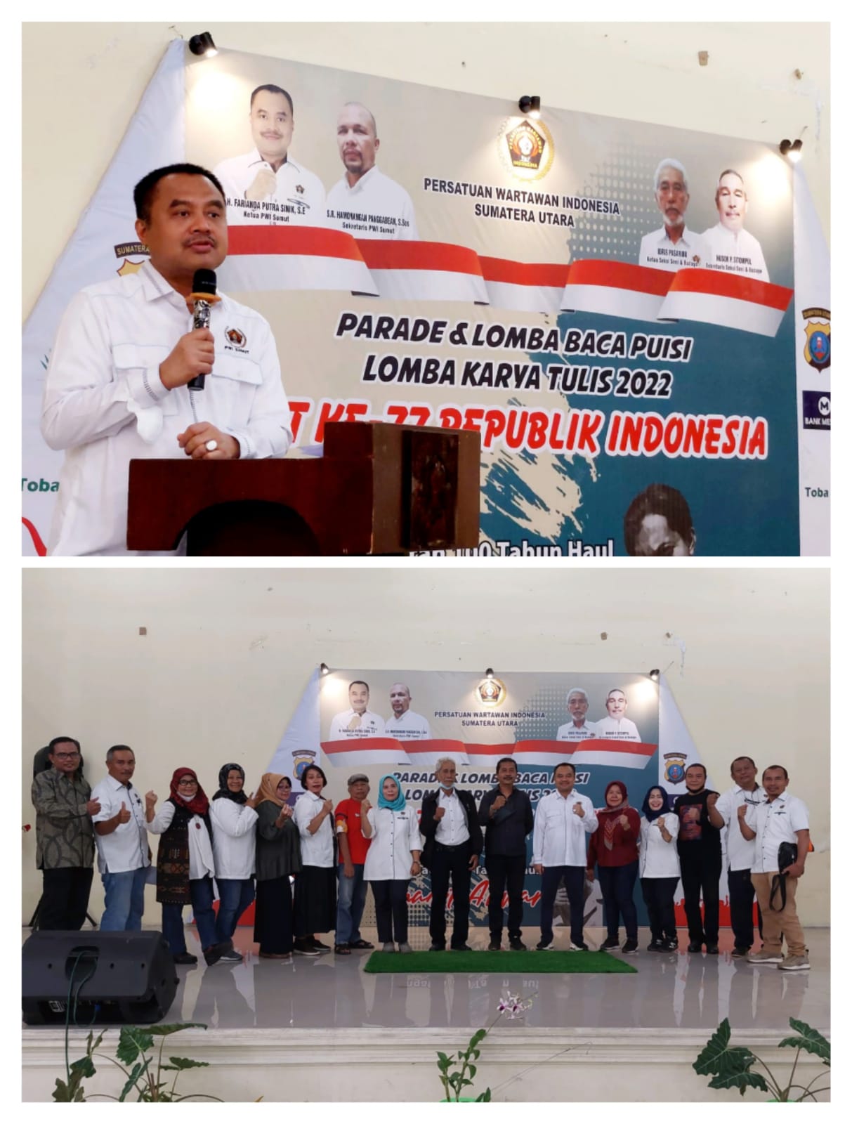 Ketua PWI Sumut H Farianda Putra Sinik dan panitia Parade Lomba Baca Puisi, Lomba Karya Tulis 2022 di Kantor PWI Sumu Jalan Adinegoro Medan Sabtu (27/8/2022). beritasore/ist