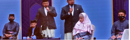 Hafiz muda Indonesia Muhammad Naja Hudia Afifurrohman Agusfian (12) ( Kiri ) dan ( Kanan ) Hafiz muda Indonesia Nur Syahwa Syakhila Mohamad Sabhan (14) tampil di acara Musabaqah Membaca Al Quran Peringkat Akhir Brunei Darussalam di Bandar Seri Begawan. (ant/HO-KBRI Bandar Seri Begawan)