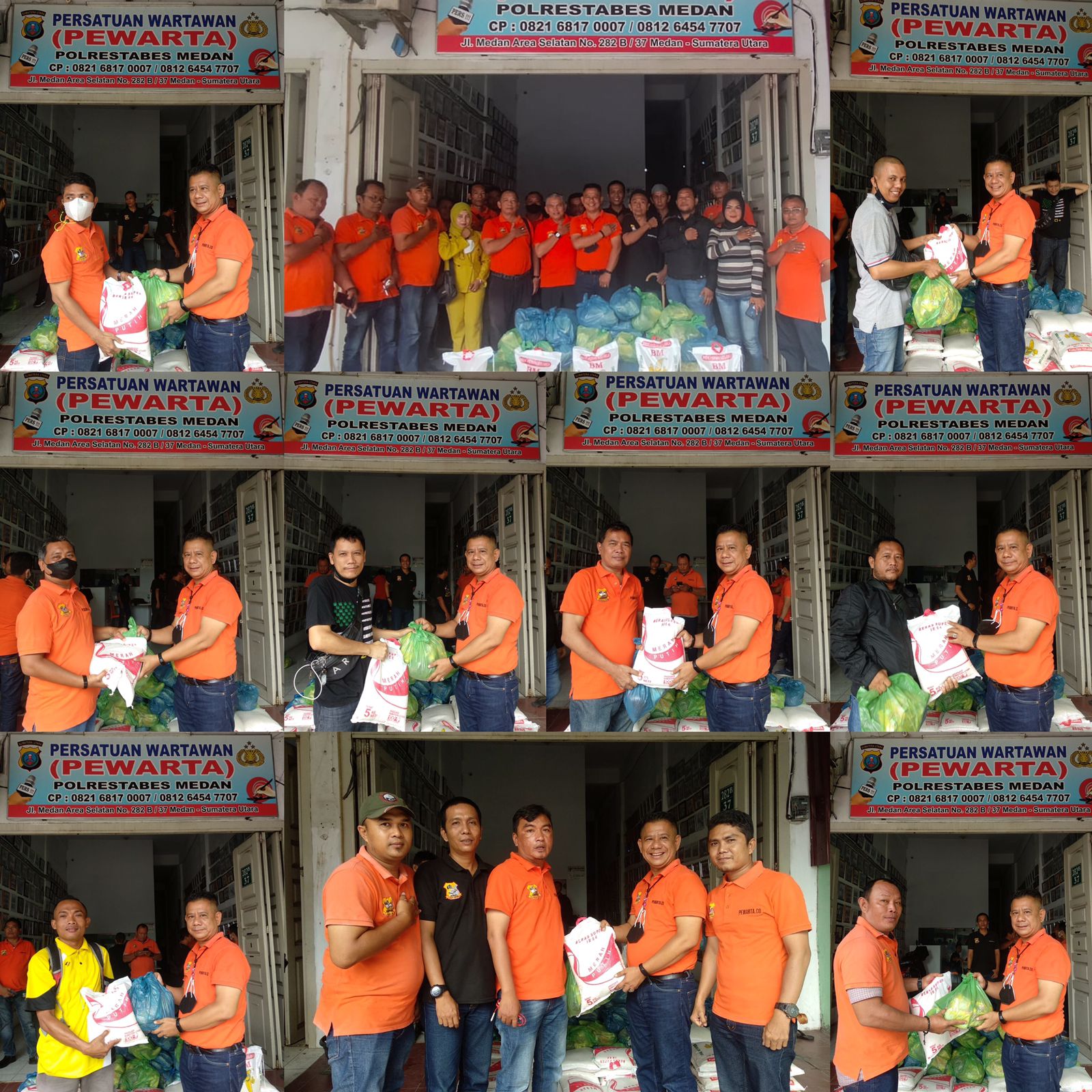 Pembagian sembako berupa beras, minyak goreng dan mi instan ini dilaksanakan di Kantor Pewarta Polrestabes Medan, seusai Shalat Jumat di Jalan Medan Area Selatan No. 282, Jumat (2/9/2022). Beritasore/Ist