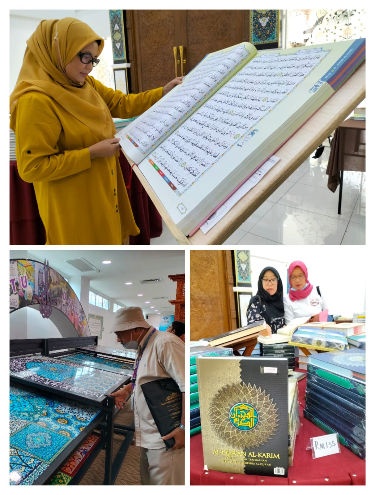 Wartawan Berita Sore Hj Laswiyati Wakid (atas) melihat Qur'an Terbesar di Komplek Nasyrul Qur'an, Putrajaya, Malaysia yang merupakan produksi Al-Qur'an terbesar kedua di dunia Sabtu (10/9/2022). beritasore/ist