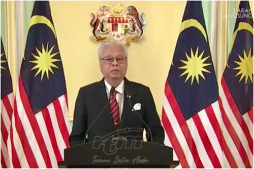 Perdana Menteri Malaysia Ismail Sabri Yaakob mengumumkan pembubaran Parlemen Malaysia ke-14 di Putrajaya, Senin (10/10/2022). (ant)