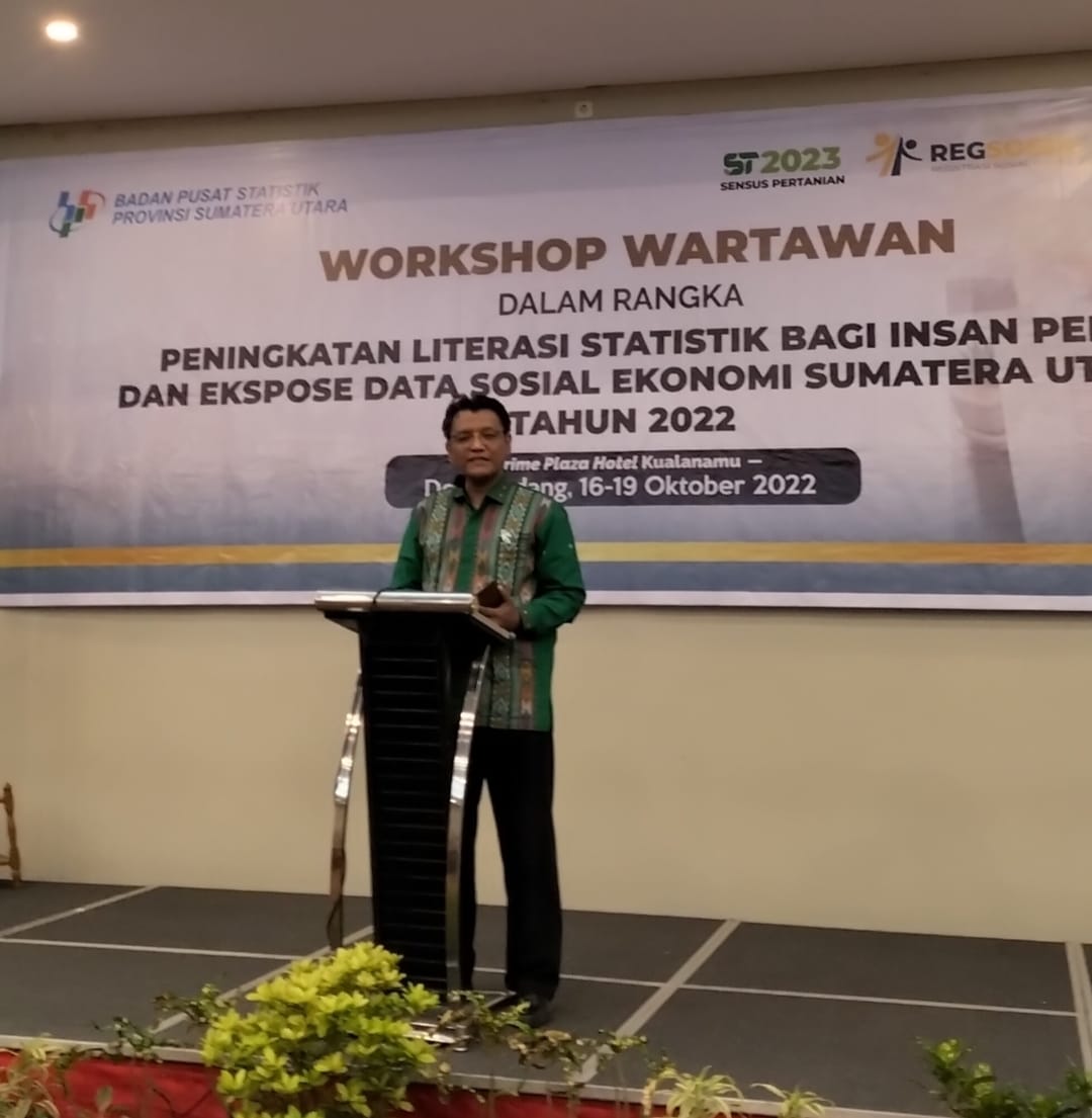 Kepala BPS Sumut Nurul Hasanudin pada acara workshop dengan wartawan di Prime Plaza Kualanamu, Deliserdang Senin (17/10/2022).beritasore/laswie wakid