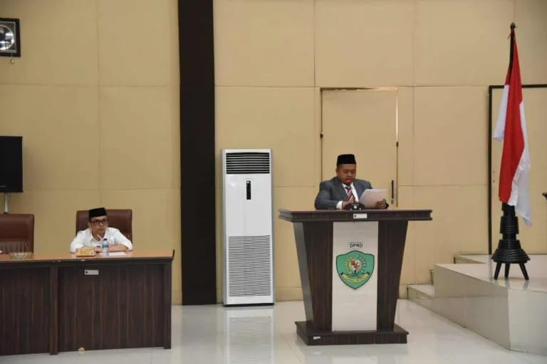 Bupati Tapanuli Selatan, Dolly Pasaribu saat menyampaikan Pengantar Nota Keuangan R-APBD Tapsel TA 2023 pada sidang Paripurna DPRD setempat, Jumat (28/10).beritasore/ist