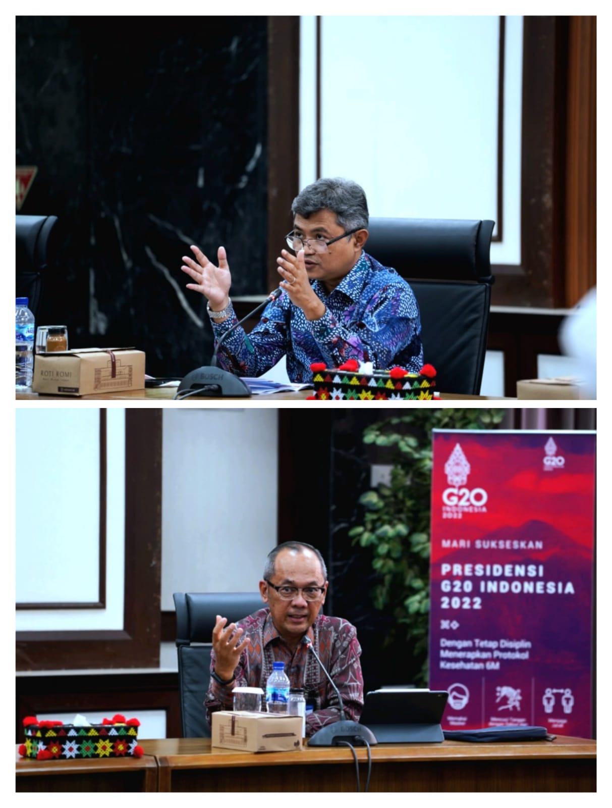 Kepala Kantor Perwakilan BI Sumut Doddy Zulverdi (atas ) bersama wakilnya Ibrahim (bawah) pada BBM yang digelar BI Jumat (30/9/2022). beritasore/Laswie Wakid