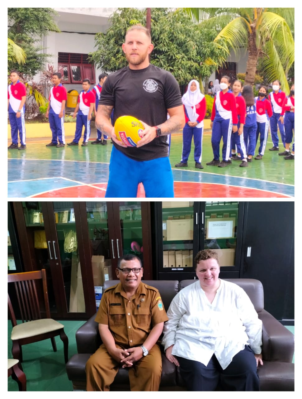 Pelaksana Tugas Konsul AS untuk Sumatera Jessica Chesbro, Diplomat Amerika, Skyler Howeth, Asisten Direktur Keamanan Regional dari Kedutaan AS di Jakarta dan Kepsek SMAN 4 di Jalan Gelas Medan Senin (3/10/2022). beritasore/laswie wakid