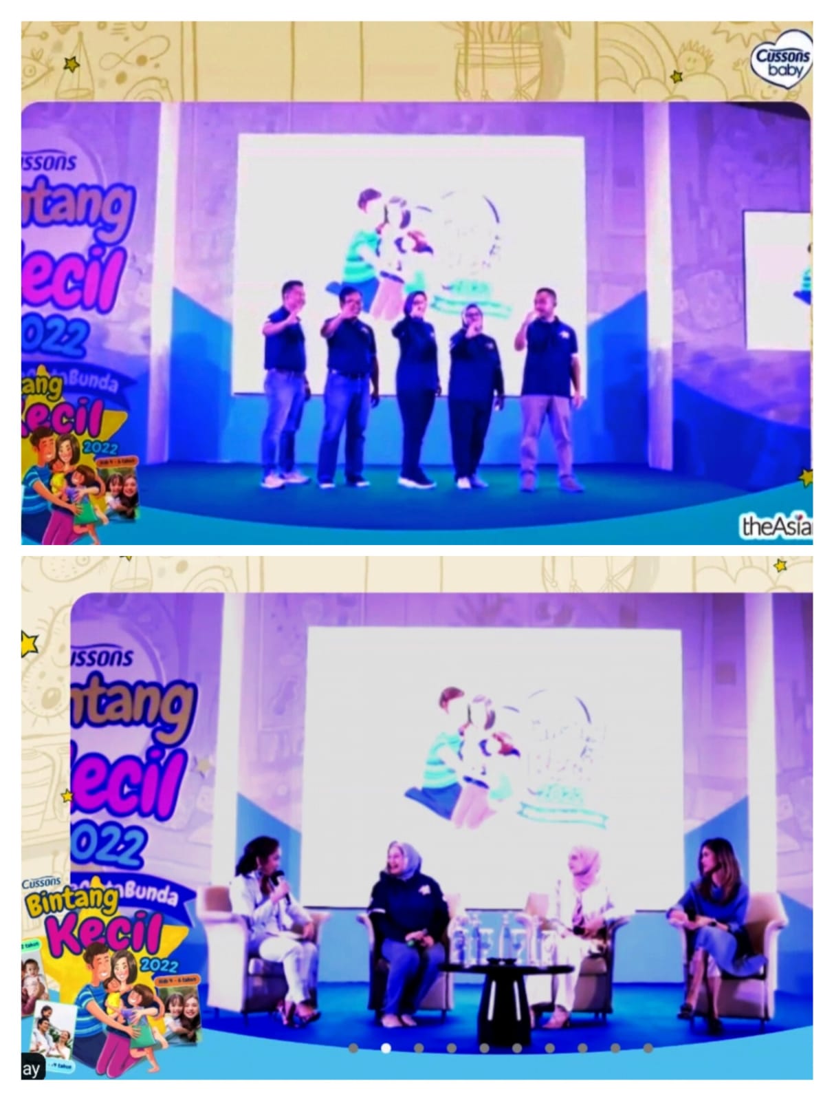 Senior Brand Manager Cussons Baby Indonesia, Nadiya Sururi bersama pembicara lainnya (atas) dan bawah artis Zaskia Sungkar, Brand Ambassador Cussons Baby Indonesia (bawah) pada acara secara virtual, Jumat (28/10/2022). beritasore/ist