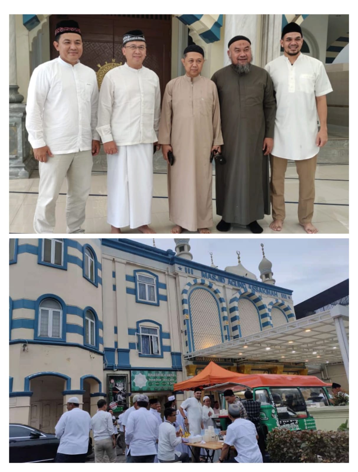 Regional CEO BSI Region 2 Medan Joni Hariyanto (dua kiri) bersama pengurus Yayasan Assakinah Medan di Masjid Agung Assakinah Komplek Citra Garden Medan Jumat (5/11/2022). beritasore/ist