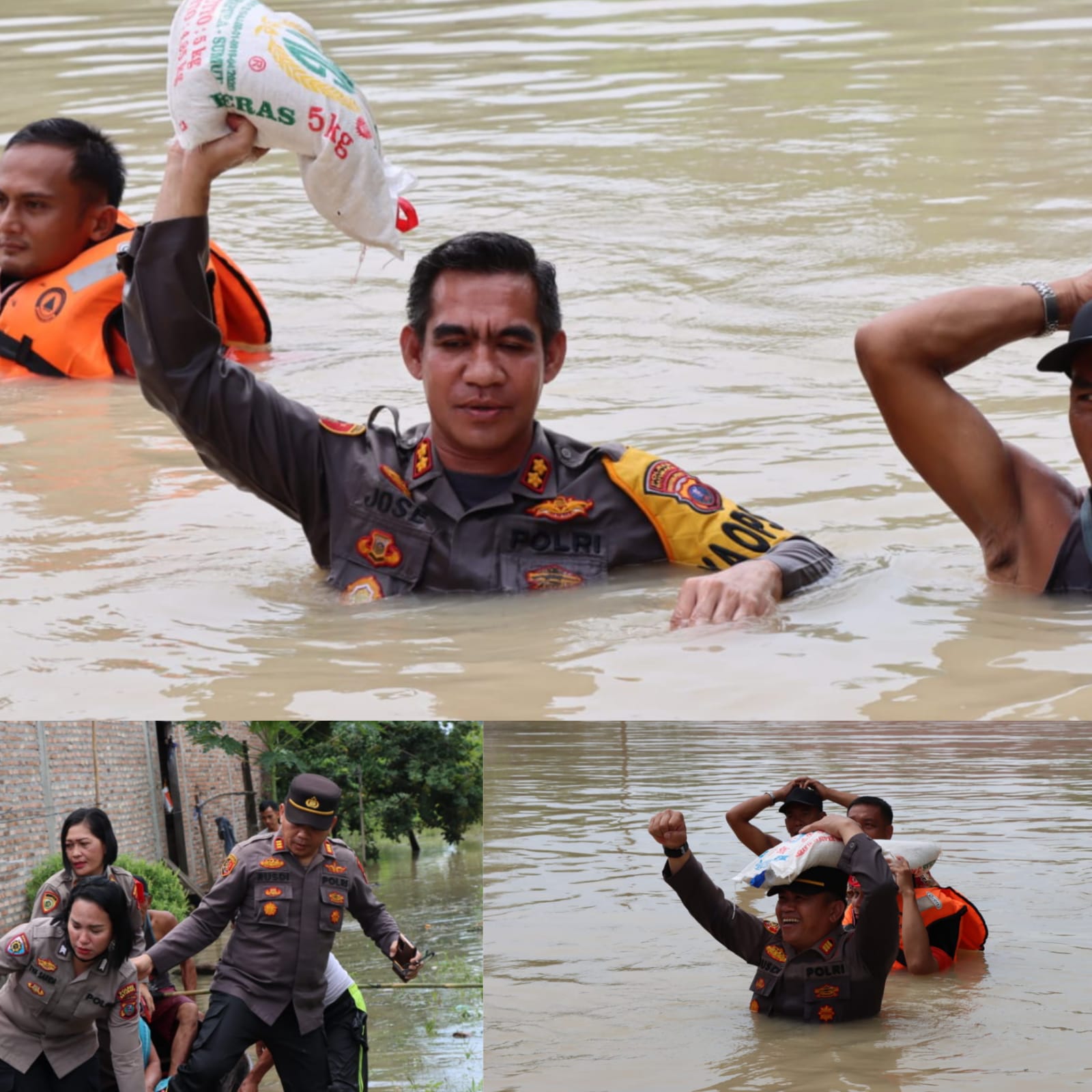 Kapolres Batu Bara AKBP Jose D.C. Fernandes S.I.K bersama jajaran melakukan pengecekan luapan air sungai di Desa Simpang Gambus, Kamis (17/11-2022).beritasore/alirsyah