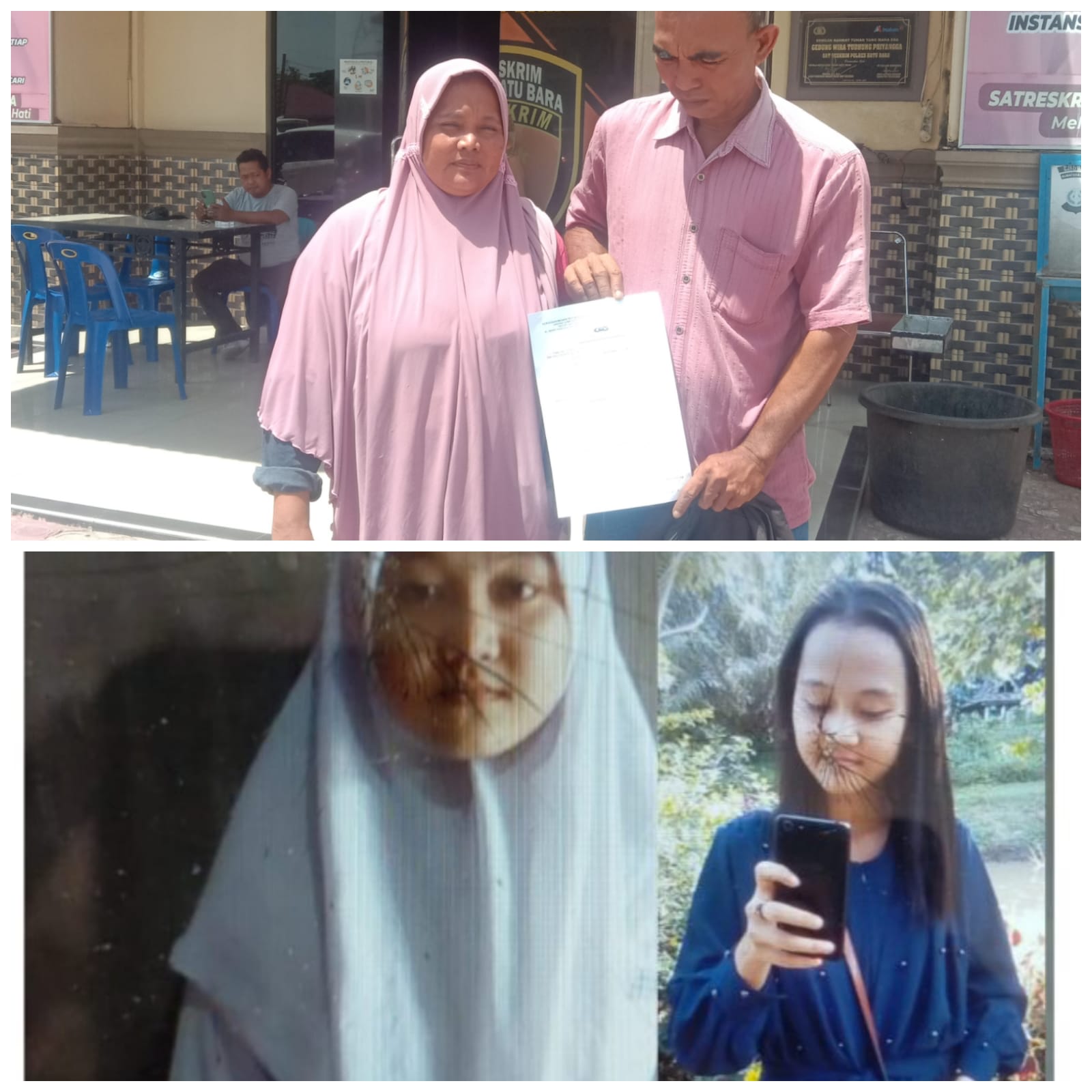 Teks fhoto Muhammad Salim dan Isteri Helmi Wati buat laporan remi ke Polres Batu Bara anaknya Nur Apika (14) siswi MTs Teladan Ujung Kubu Kecamatan Nibung Hangus Kabupaten Batu Bara yang meninggalkan rumah Minggu (7/5-2023) sekira Pukul 04.00 Wib, Senin (8/5-2023). beritasore/alirsyah
