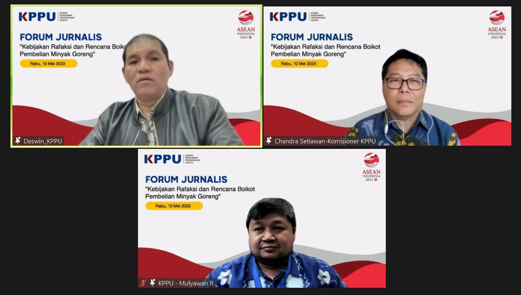 Teks foto Berita Sore/ist Komisioner KPPU Chandra Setiawan dan Direktur Ekonomi KPPU Mulyawan Ranamanggala pada pertemuan dengan wartawan secara zoom Rabu (10/5/2023).