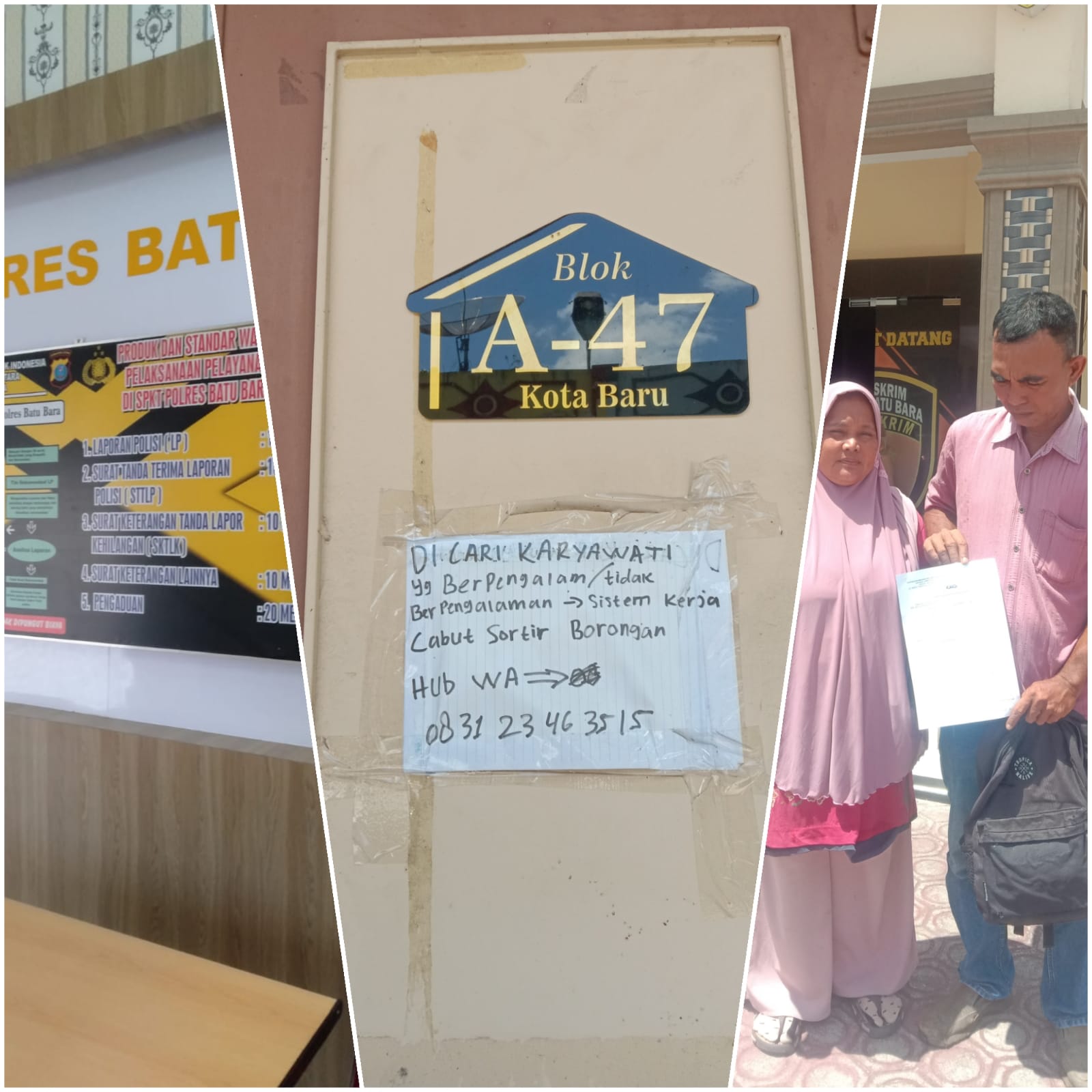 Teks fhoto Muhammad Salim dan Isteri Helmi Wati cabut laporan anaknya meninggalkan rumah ke Polres Batu Bara (14) Jum'at (12/5-2023).beritasore/alirsyah