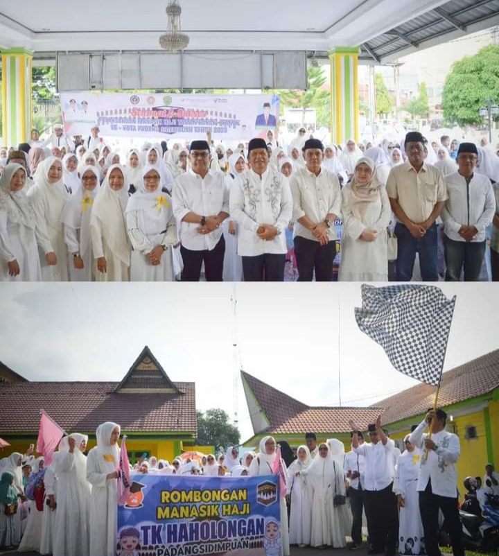 Berita Sore/Birong RT Teks poto: Walikota P.Sidempuan, Irsan Efendi Nst melepas ribuan peserta Manasik Haji Akbar PAUD-TK dari halaman Pendopo kantor Walikota, jalan SM Raja Kota P.Sidempuan, Sabtu (13/5).