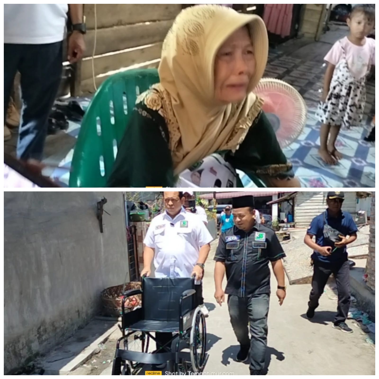 Teks fhoto Kombes Pol (Purn) H.Ikhwan Lubis SH,MH Pembina KSJ didampingi Jefri Amnil SE Ketua KSJ Kab.Batu Bara menyerahkan kursi roda kepada Nek Asmah (92) dan Nek Asniar (72) warga Dusun I Desa Bogak Kecamatan Tanjung Tiram Kamis (25/5-2023).beritasore/alirsyah