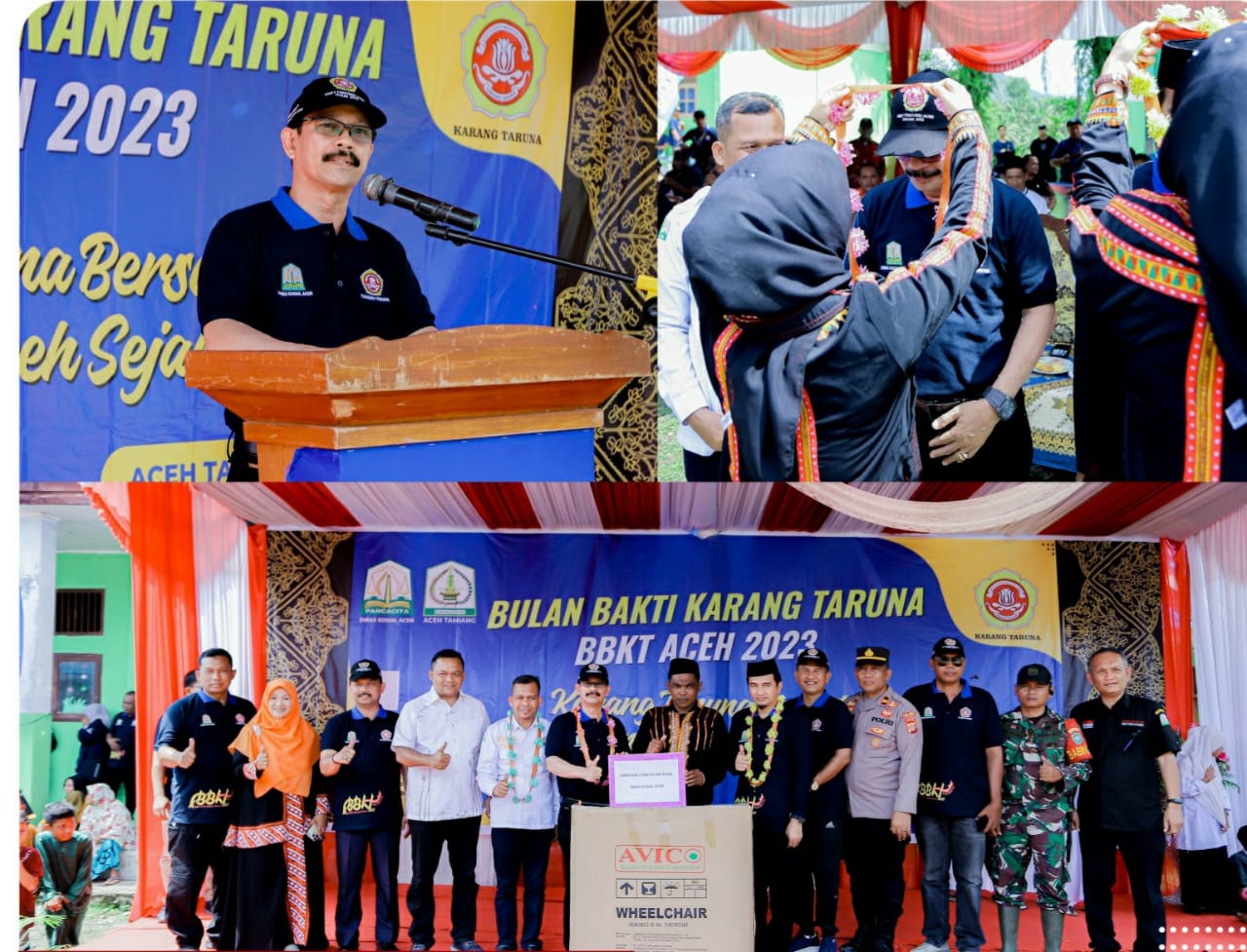 Teks Foto : Pejabat (Pj) Bupati Aceh Tamiang, Dr. Drs. Meurah Budiman, SH, MH, menghadiri puncak kegiatan Bulan Bakti Karang Taruna (BBKT) se-Aceh tahun 2023 yang dilaksanakan di Kampung Batu Bedulang, Kecamatan Bandar Pusaka.