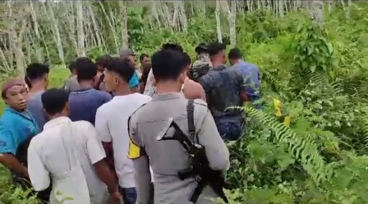 Teks foto: Personel dari Polsek Kotanopan dan Koramil 14 Kotanopan turun ke lokasi kejadian dua ternak sapi dimangsa harimau.