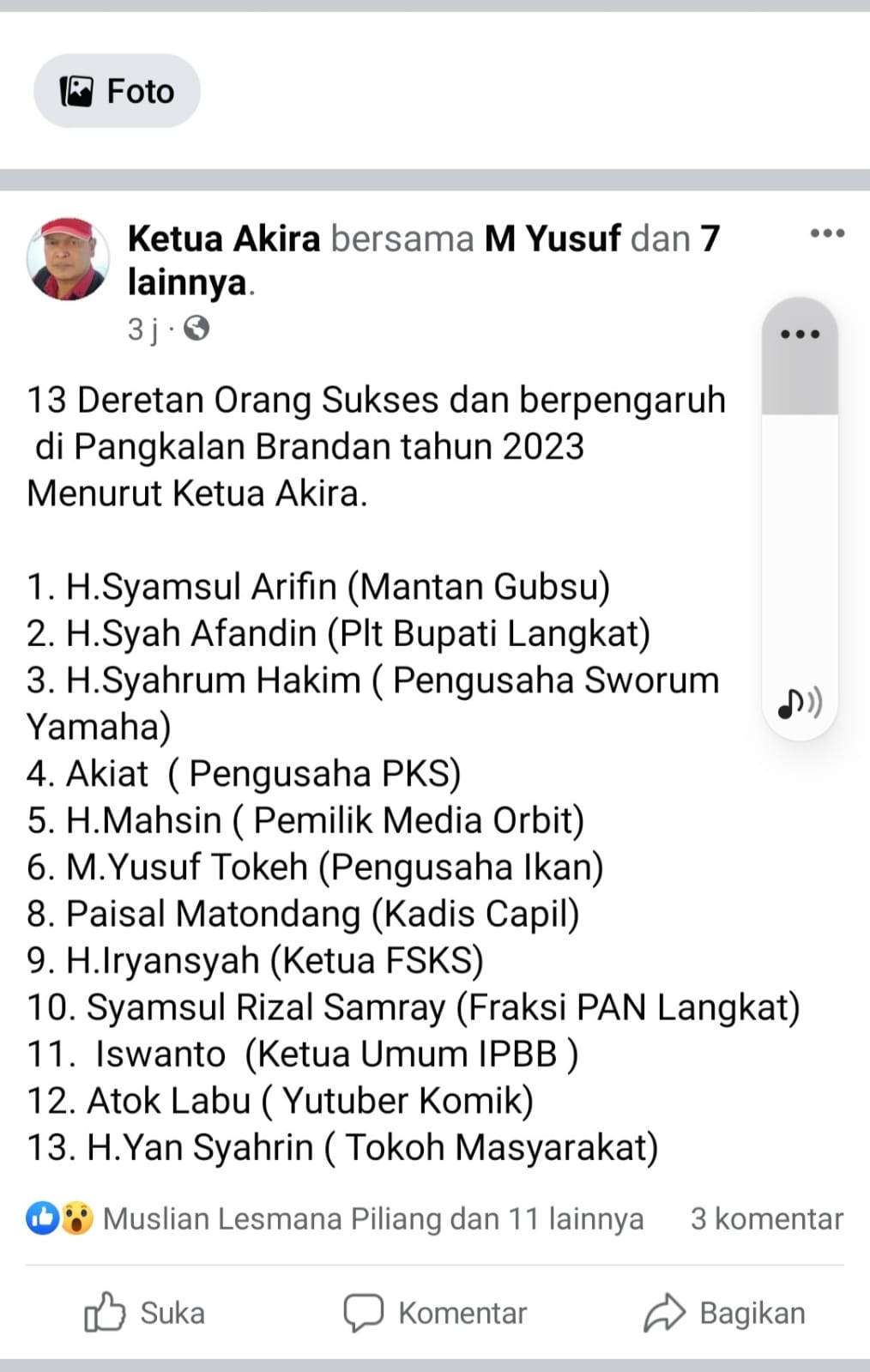 Teks Foto/Beritasore/Boy Aprizal  Sejumlah nama orang sukses dan berpengaruh viral di media sosial Facebook .