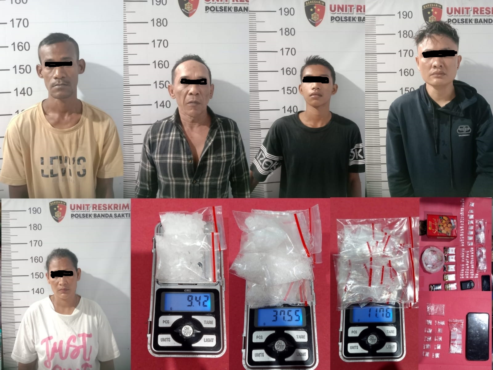 Teks dan foto : Kelima tersangka diringkus anggota Polsek Banda Sakti Kota Lhokseumawe, Senin (28/8), dini hari