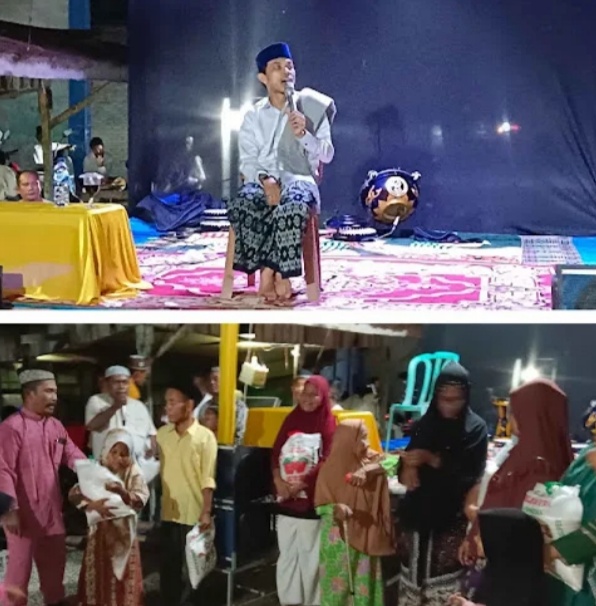 Teks fhoto: Kegiatan M.Azwar Pimpinan Redaksi Media Online Central Publikasi menggelar Maulid Nabi Muhammad SAW 1445 H, sekaligus menyantuni 20 orang anak Yatim dan 10 Dhuafa di Desa Ujung Kubu Kecamatan Nibung Hangus Kabupaten Batu Bara Selasa (31/10-2023) malam.beritasore/alirsyah