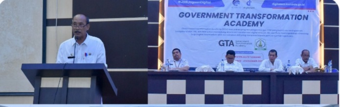 Teks Foto : Asisten Administrasi Umum, Drs. Tri Kurnia saat membuka kegiatan Government Transformation Academy (GTA) dalam rangka pengembangan Sumber Daya Manusia (SDM) Komunikasi dan Informatika, di Aula Dinas Kominfo & Persandian, Komplek Perkantoran, Karang Baru, Rabu (1/11).