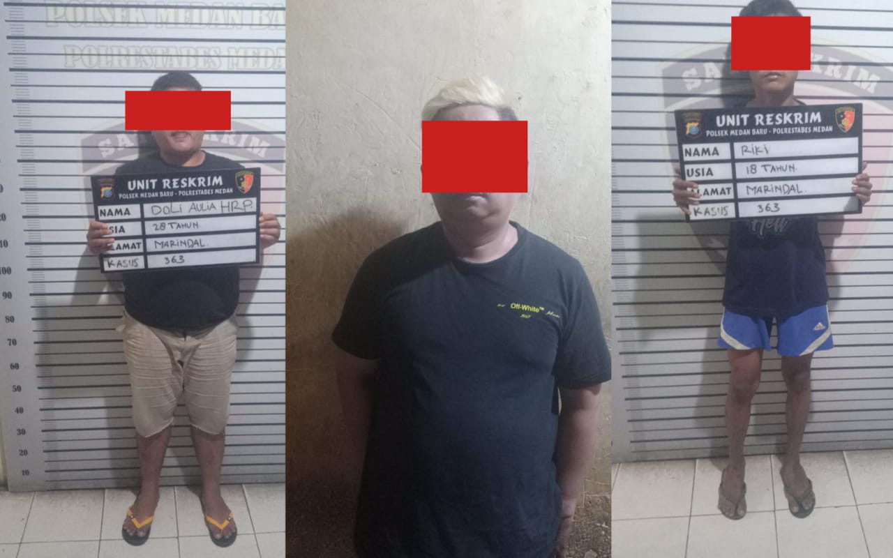 Tiga tersangka pelaku Pencurian Mobil saat di amankan di Polsek Medan Baru