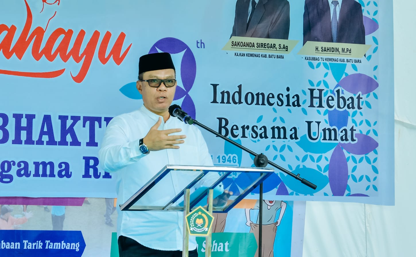 Teks fhoto: Pj Bupati Batu Bara Nizhamul, S.E, M.M hadari Hari Amal Bakti (HAB) Ke-78 di Madrasah Tsanawiyah Negeri Lima Puluh, Kecamatan Lima Puluh Kabupaten Batu Bara